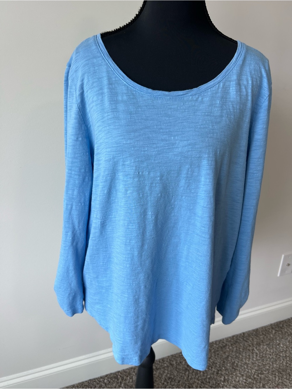 Chico's The Ultimate Tee Sky Blue Long Sleeve Scoop Neck Top Cotton Modal